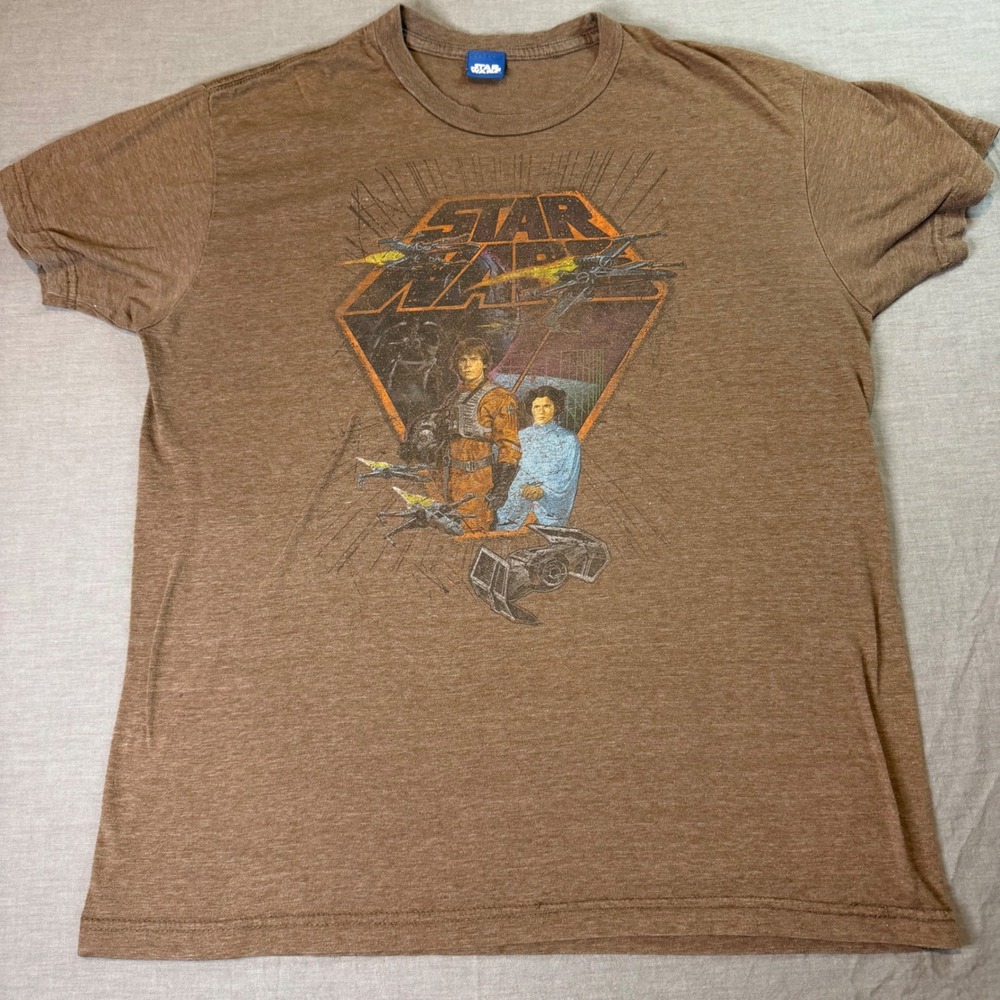 Star Wars‎ Graphic T-Shirt Mens Large Brown Excellent Retro Luke Leia Tee